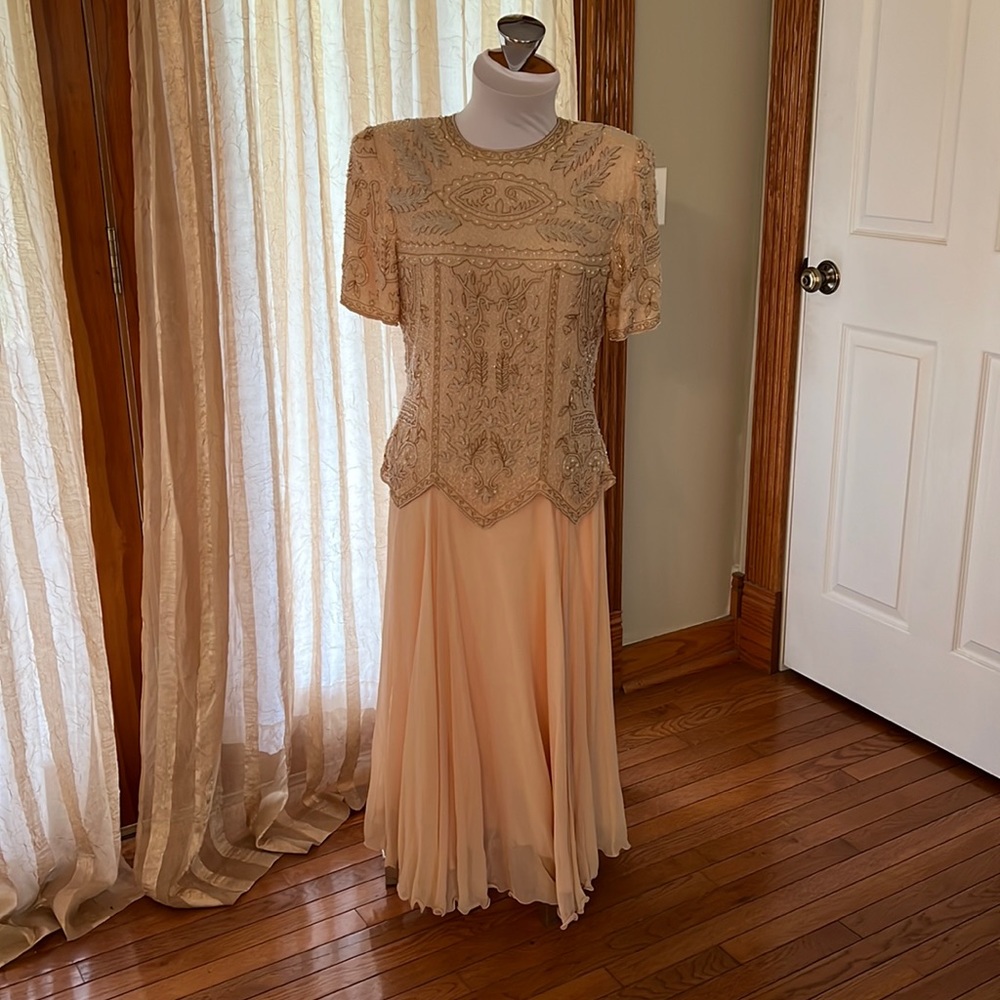 Vintage 100% silk lining Lady Monica beaded dress. Made in India
